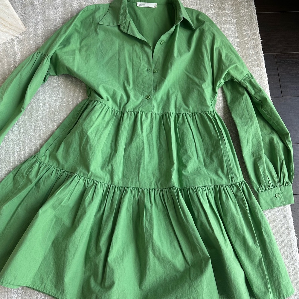 Green Tiered Long Sleeve Dress